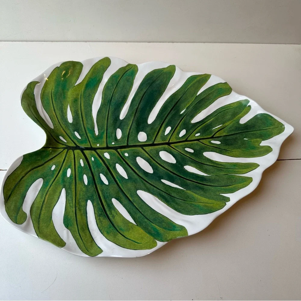 Sur La Table Monstera Leaf Ceramic Serving Platter Tray Green Tropical